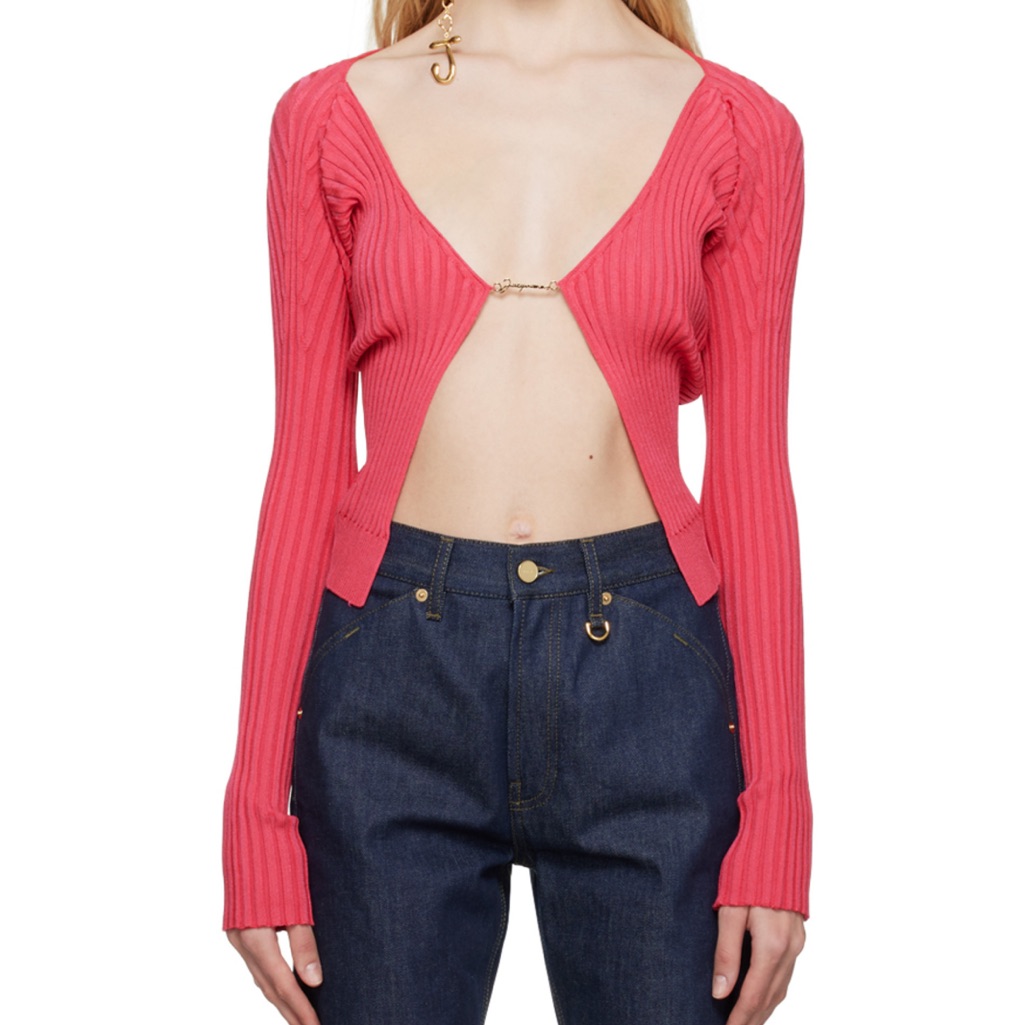 Jacquemus Coral Ribbed Cropped Cardigan